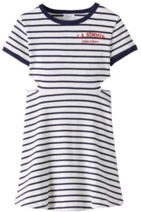 Zara Girls Dress 8 Striped White Blue L.A. Summer - Picture 1 of 4