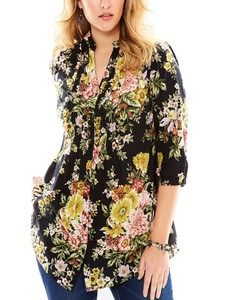 Crinkle Tunika Bluse Shirt Longshirt Flower Roamans Gr. 46 48 50 52 56 60 Neu