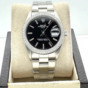 Rolex Date 15200 Black Dial Diamond Bezel Stainless Steel - Picture 1 of 6