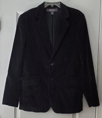 Chaqueta Blazer Kenneth Cole Reaction Para Hombres Negra A Rayas Terciopelo - Talla M 40 - Usada en Excelente Condición Foto 1 de 4