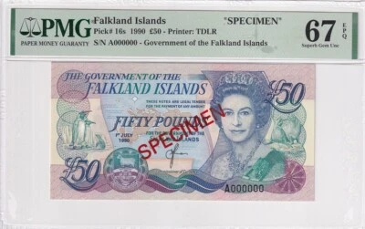 Falkland Islands, 50 Pounds, 1990, UNC, p16s, SPECIMEN - Image 1 of 2