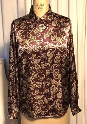 Blusa satinada estampado cachemir ciruela/gris laura scott talla 12 usada Foto 1 de 4