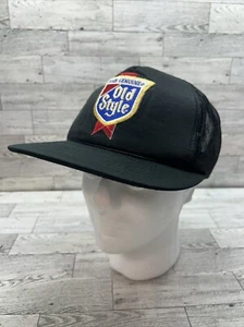 Old Style Beer Trucker Hat Baseball Cap Mesh Snapback Men Vintage Black - Picture 1 of 9
