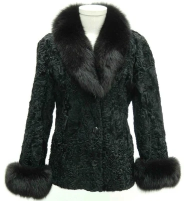 Jaqueta feminina de pele de cordeiro persa genuína punhos de gola de pele de raposa todos os tamanhos - Imagem 1 de 4