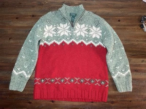 Ralph Lauren Exclusivo Tejido a Mano Talla Mediana Mezcla Lana Alpaca Verde/Rojo - Imagen 1 de 8