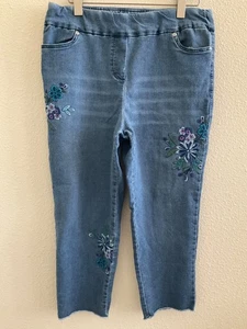 Alfred Dunner Damen bestickt Blumen blau Jeans 12P - Bild 1 von 2