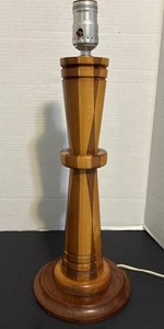 Vintage Hand Crafted MCM Inlaid Turned Wood Lamp 17" Tall Base 6.75” Tested EUC - Picture 1 of 9
