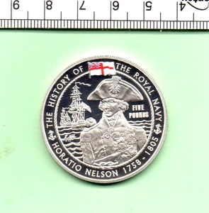 Guernsey Horatio Nelson History Royal Navy 2003 prueba genuina plata £5 (469) - Imagen 1 de 2