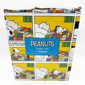 4pc Berkshire Peanuts Snoopy Sleep QUEEN Sheet Set Emotions Blue - Picture 1 of 4