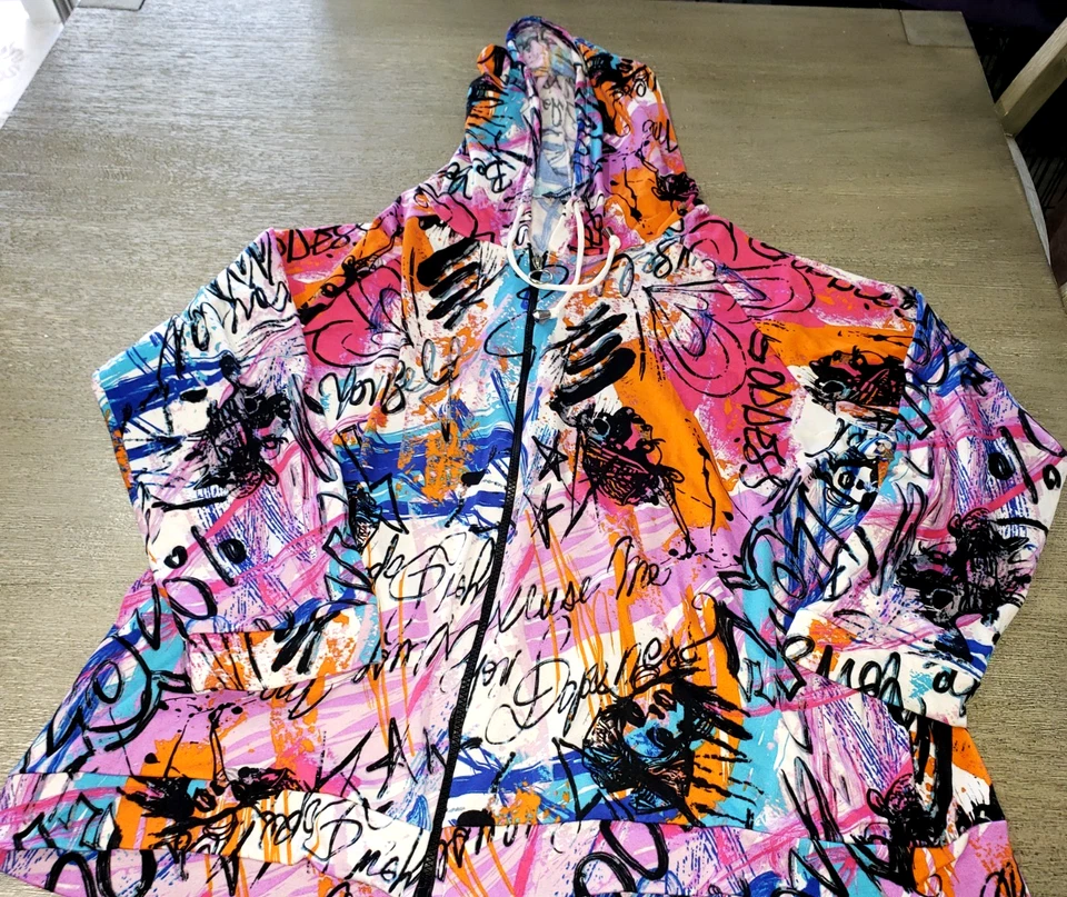 womens PLUS size 4X COLORFUL BUSY PRINT SPRING FALL JACKET HOOD by ROUGE nice! - Image 1 of 1