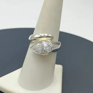 Sterling Silber Bypass Birnenförmiger CZ 3,5 kt Verlobungsring Größe 7,75 - Bild 1 von 12
