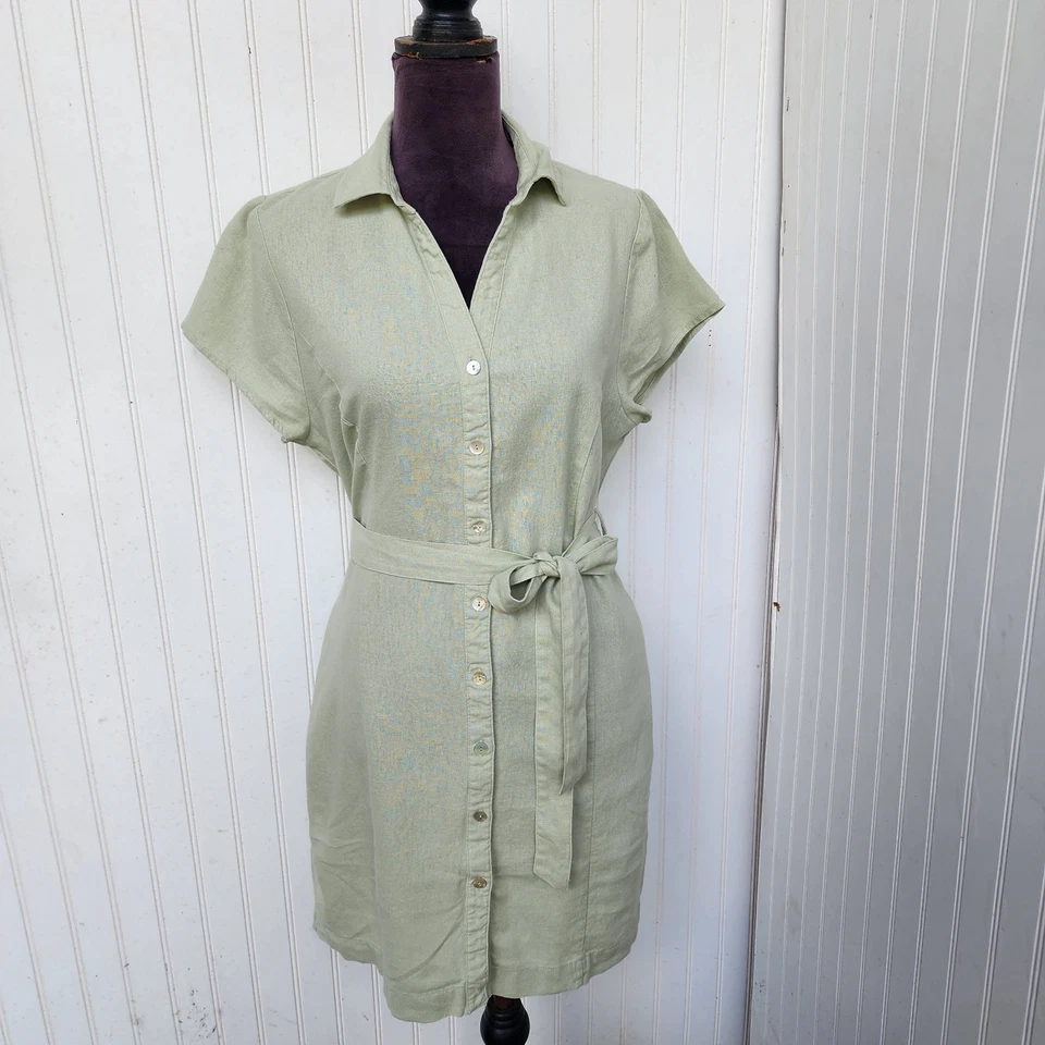 Vestido Love Tree Lino Rayón Botón Cuello Frontal Salvia Verde Claro Talla M Foto 1 de 4