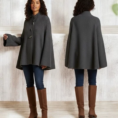 Suéter Qi Cachemira 100% Cachemira Botón Acanalado XS Gris Cuello Alto Foto 1 de 4