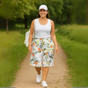 ROCKTHOSECURVES WOMENS White Green Tropical Wide Leg Culottes - Picture 1 of 2