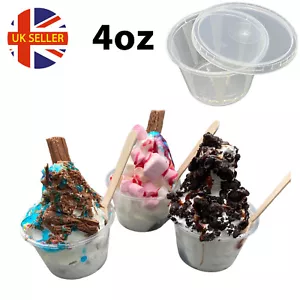 Ice Cream Cups Plastic Dessert Gelato Container Tubs 4oz Sundae Strong Treats UK - Picture 1 of 7