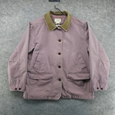 LL Bean Jacket Womens XL Petite Purple Flannel Lined Chore Barn Work Coat Canvas - Image 1 of 4