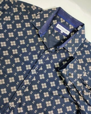 Men's John Lennon Navy Blue Design Long Sleeve Button Down Dress Shirt Size XL - Image 1 of 4