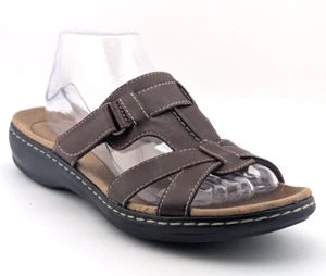 Clarks Collection Ultimate Comfort Sandals Women Size 10M Brown Leather Slides - Picture 1 of 10