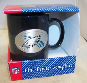 GREAT AMERICAN PHILADELPHIA EAGLES NFL COFFEE MUG WITH PEWTER MEDALLION NIB - Picture 1 of 5