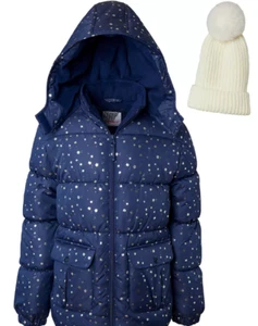 Kensie Big Girls Metallic Star-Print Fleece-Lined Hooded Puffer Jacket, 14 - Picture 1 of 1