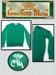 COUNTESS MARA Vintage 80's Sz Small Christmas Kelly Green V-Neck Sweater 396205 - Picture 1 of 8