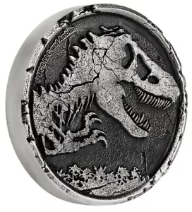5 dólares Jurassic World plata antigua isla cracked Niue 2 oz plata 2021 - Imagen 1 de 5