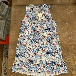 NWT Crown & Ivy MEDIUM Blue/White/red Floral Shift Dress Indigo Peasant QUALITY - Picture 1 of 6