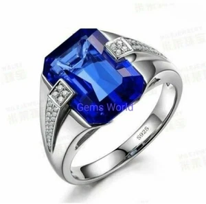 Anillo de plata con zafiro azul creado en laboratorio para hombre, plata de ley 925, anillo para hombre - Imagen 1 de 3