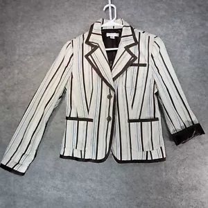 Pendleton Blazer Womens 8 Brown Beige Blue Green Striped Lined - Picture 1 of 12