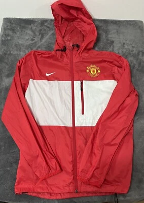Manchester United Light Windbreaker Hooded Jacket Black Size Large Red White - Image 1 of 4
