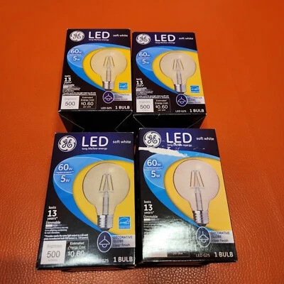 GE LED Clear Decorative Globe 60W Soft White Dimmable Uses 5W Four Light Bulbs - Image 1 of 4
