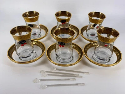 ABKA Turkish KRISTAL Gold Espresso Demitasse taza de té platillo hecho a mano 17 piezas Foto 1 de 4