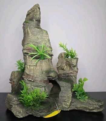 AQUARLINE 1 Fuß Aquarium Deko Hoher Felsen Berg Gipfel & Pflanzen Fische Höhle Dekoration