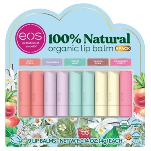 EOS 100% Natural Organic Lip Balm Vanilla Mint Strawberry Peach Chamomile 9 Pk - Picture 1 of 2