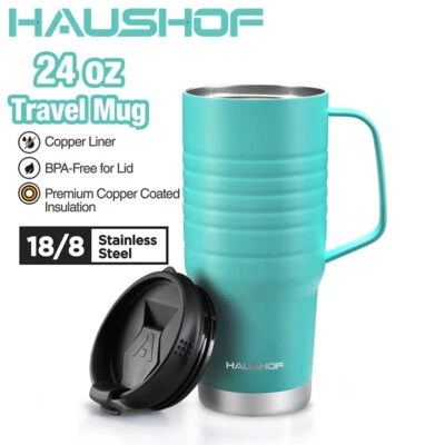 HAUSHOF 24oz Travel Mug Stainless Steel Vacuum Insulated Coffee Travel Mug w/Lid
