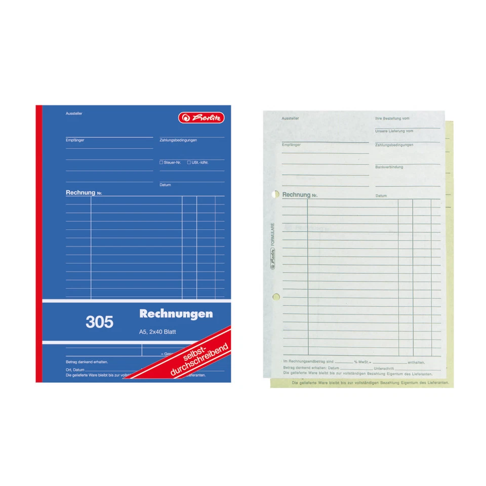 4x Herlitz Rechnungsbuch 305 / A5 / 2x 40 Blatt / selbstdurchschreibend