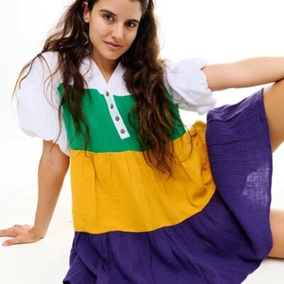 Mardi Gras Smocked Purple Green Gold Dress Medium - Image 1 of 4