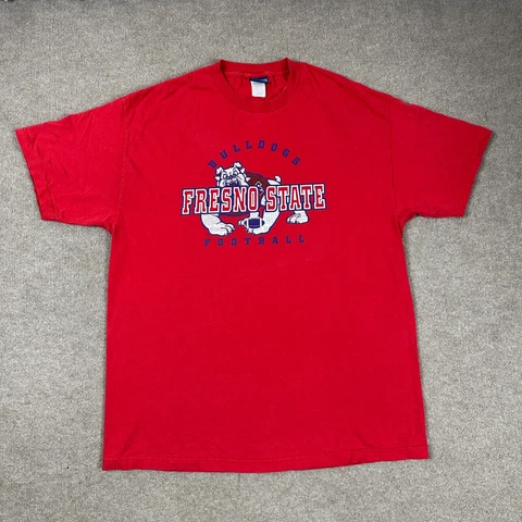 Vintage Fresno State Bulldogs Shirt Mens Size L Red Shorts Sleeve Champs Adults Cover