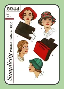 Misses SOMBRERO Patrón 2244 CLOCHE Bucket CLUTCH Cartera Gorra De Colección 1957 Talla 22" - Imagen 1 de 7