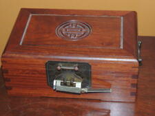 Chinese Jewelry Box 9"x6"x3.75 wood wooden Bronze Brass Silk Lining dovetailed