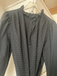H&M Bluse Stehkragen • Dots • Schwarz • Gr. L • Rüschen Puffärmel - Bild 1 von 17