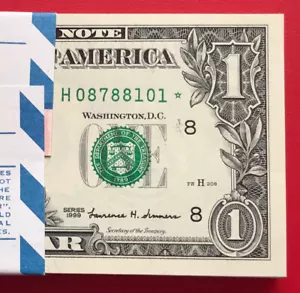(1) 1999 STAR NOTE $1 Dollar Bill, ST LOUIS, Crisp, consecutive,uncirculated - Picture 1 of 3
