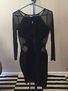 Up USA Netz Langarm Schaufel Ausschnitt Reißverschluss passend klein schwarz Kleid Größe Large - Bild 1 von 5