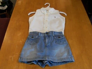 Ralph Lauren Girls' Ruffled Front Button Oxford Top & Denim Skort-Sz. 6/7 - Picture 1 of 4