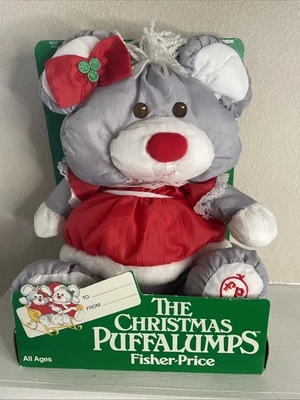 1988 Fisher Price Puffalumps 圣诞灰色老鼠毛绒 #8033 12 英寸复古玩具 — 第 1/4 张图片