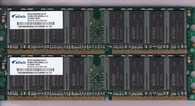 1GB 2x512MB PC3200 ELIXIR M2U51264DS8HC0G-5T DDR-400 DESKTOP RAM MEMORY KIT DDR1 - Image 1 of 2
