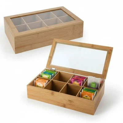 Teebox aus Holz 8 Fächer Aufbewahrungsbox Box Teekiste Teekasten Schmuckkiste - Bild 1 von 4