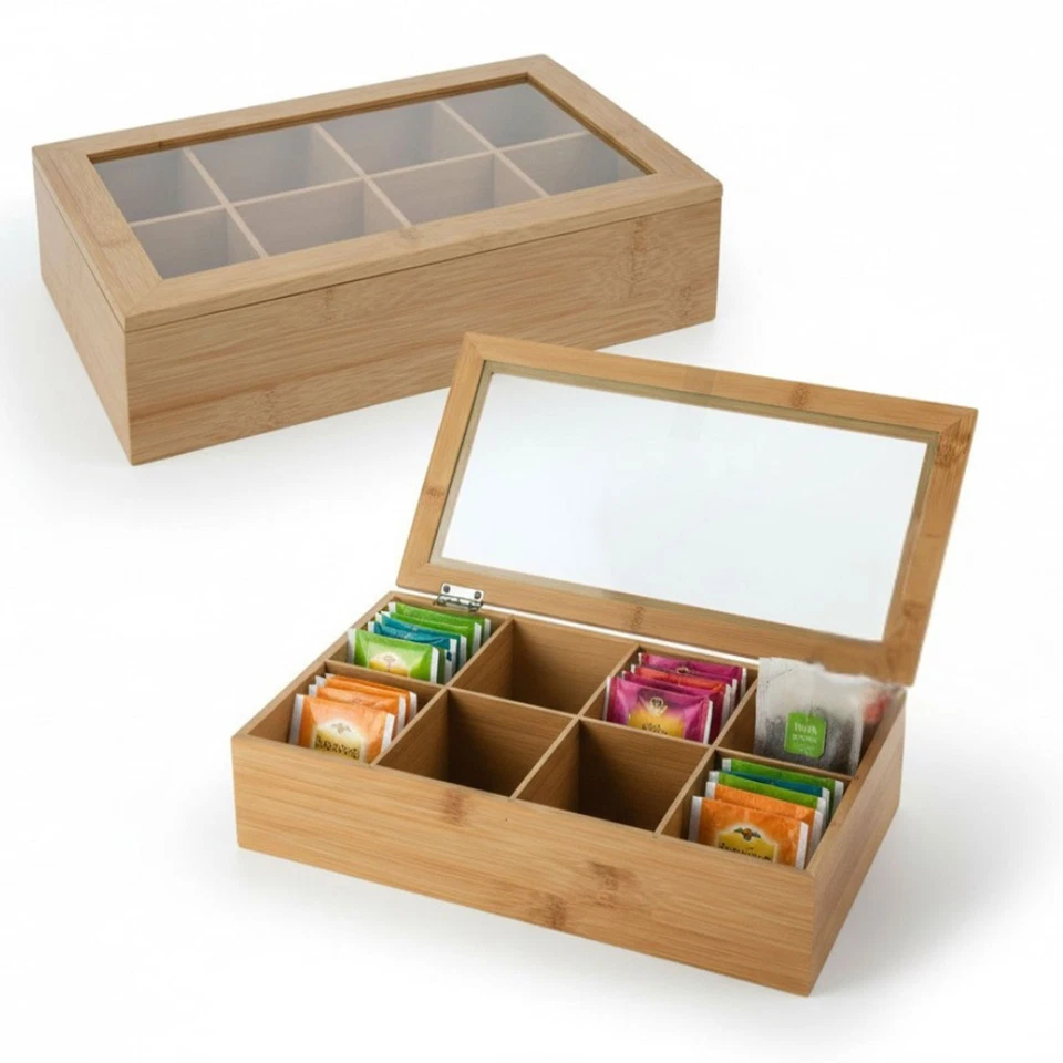Teebox aus Holz 8 Fächer Aufbewahrungsbox Box Teekiste Teekasten Schmuckkiste - Bild 1 von 4