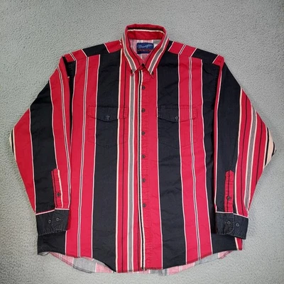 Camisa De Colección Wrangler Western Botón Para Hombre Talla 18-36 Rayas Rojo Negro Brushpopper Foto 1 de 4