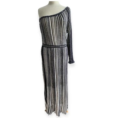 Vestido Missoni punto lentejuelas festivo maxi vestido un hombro a rayas - Imagen 1 de 4